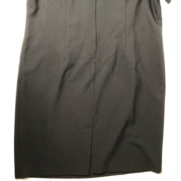 VTG 80s Shift Dress Thick Poly w/ Pleated Detail, Padded, Mod Minimal Black Sz 8 - Picture 2 of 14